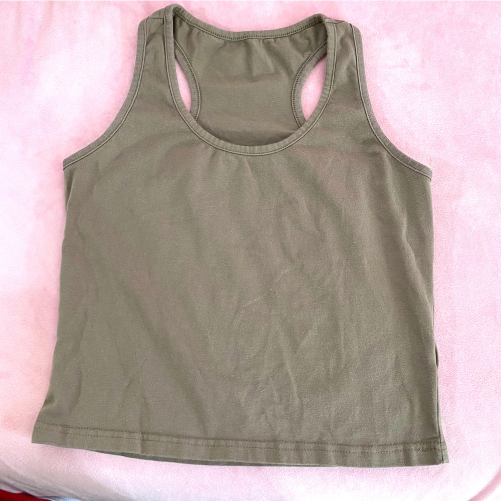 Cotton Spandex Racerback Tank Top Workout Lounge Athleisure Wear Yoga Grey Green